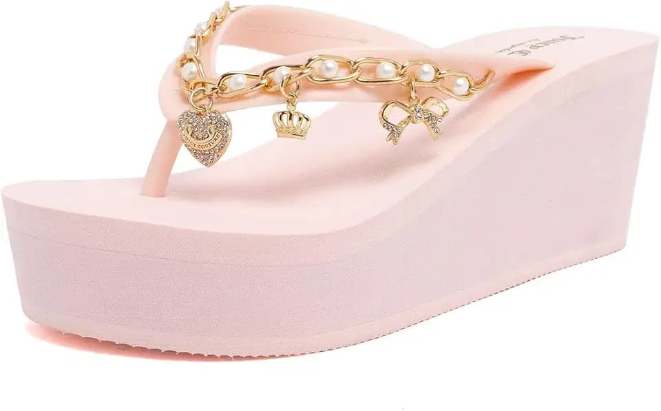 Juicy Couture Women’s Wedge Platform Flip Flops, Fashion Beach Sandals with Soft Footbed and Thong Style
