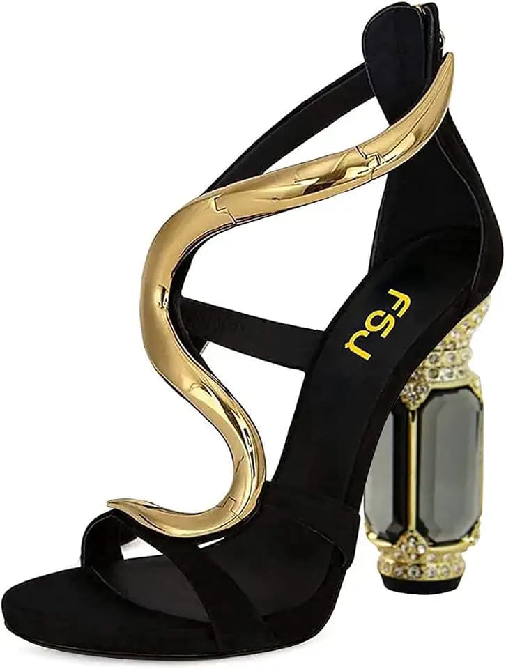 FSJ Women Open Toe Stylish Sandals Ankle Strap Chunky Block High Thick Heels Wedding Party Ballroom Shoes Size 4-15 US