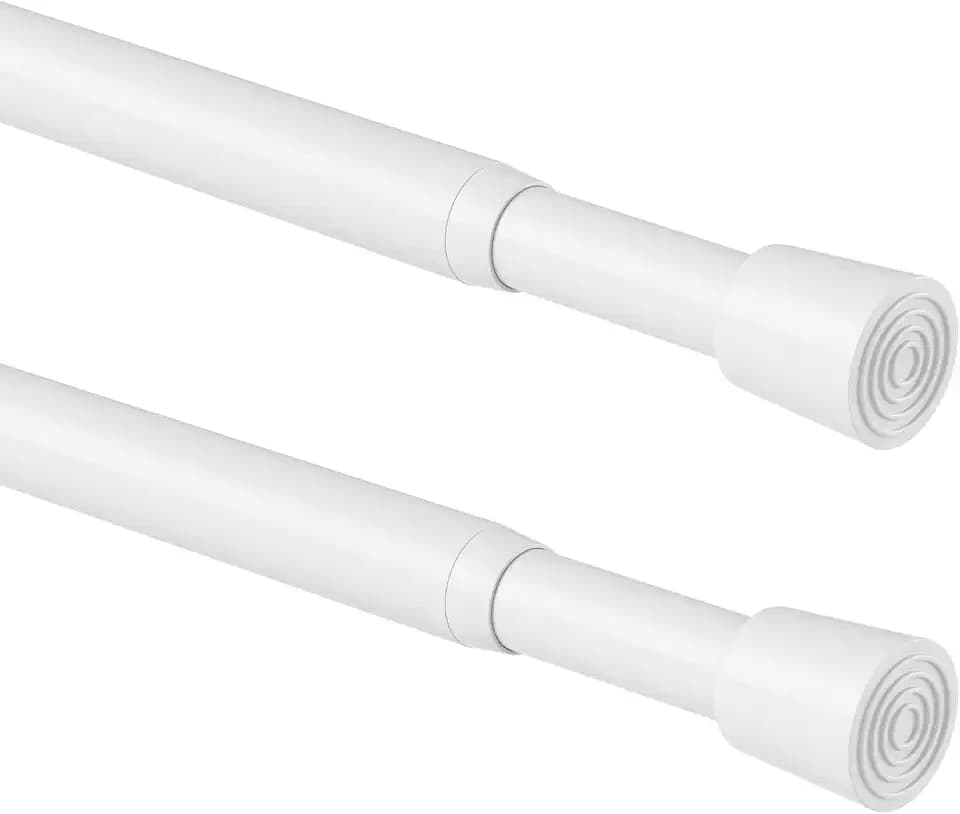 Spring Tension Curtain Rod Adjustable 28-48 Inches, 2 Pack, White