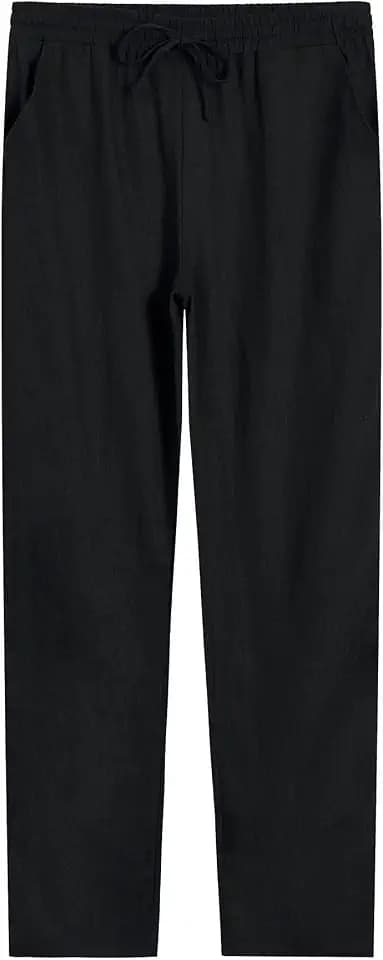 Weintee Men's 34" Inseam Tall Linen Pants with Pockets