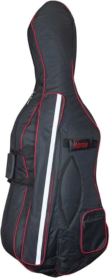 Hidersine CBC Series Gepolsterte weiche Cellophanhülle – 1/2 Größe – gepolsterte Cello-Tasche mit Zubehör und Bogentaschen – Tragegurte für einfache Handhabung – Schwarz/Rot
