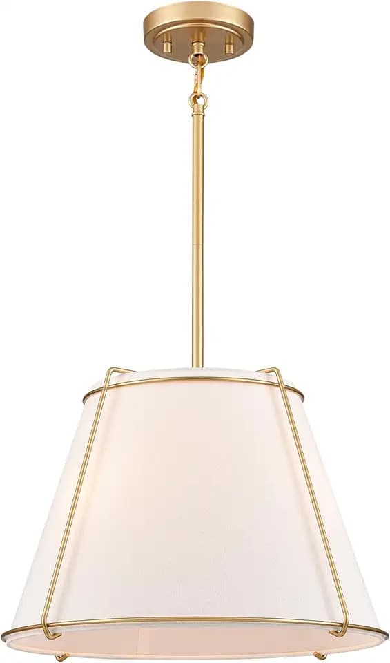 3-Light Gold Cone 16" Pendant Light Fabric Drum Shade with Metal