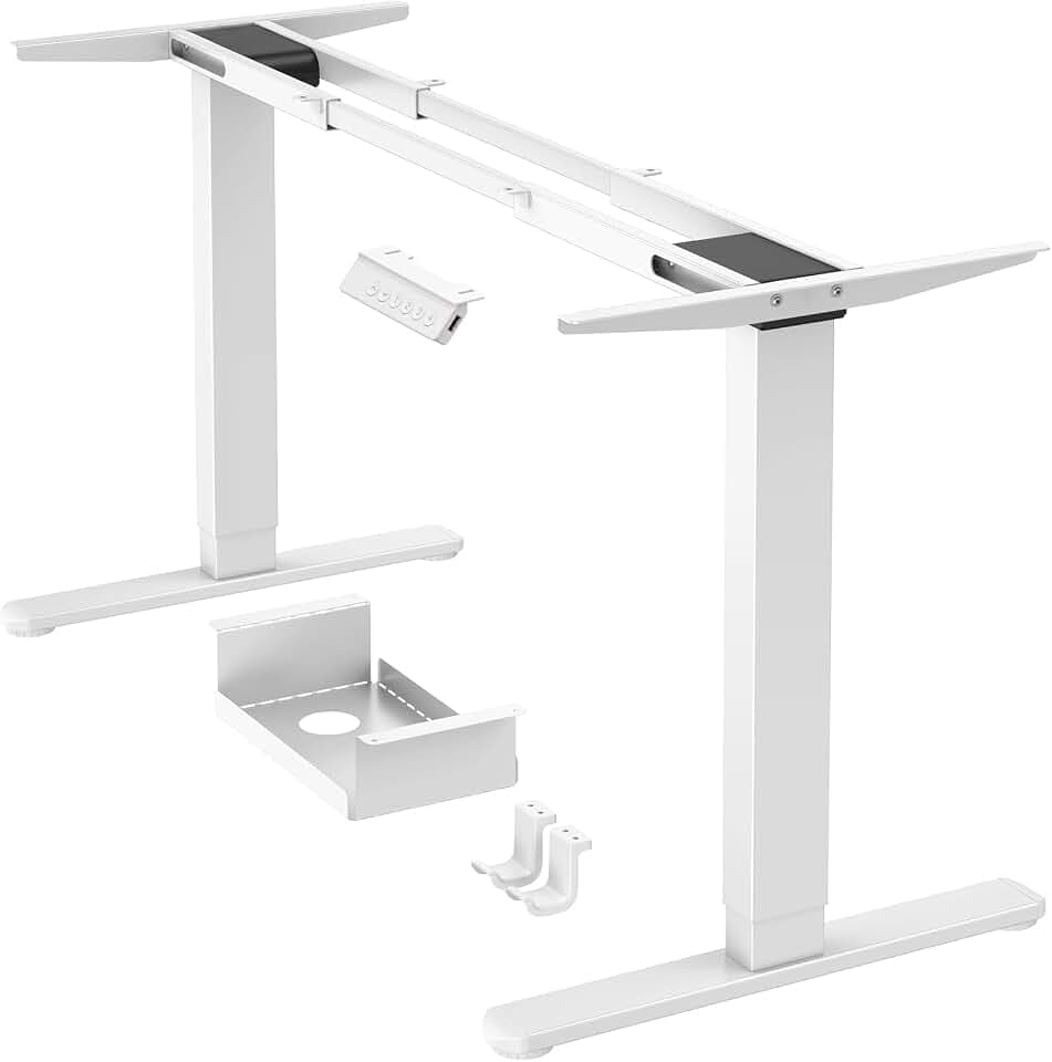 ErGear Höhenverstellbarer Schreibtisch Gestell mit 2 Motoren, Weiß | Schreibtisch Gestell Höhenverstellbar, Traglast 120 kg, 4 Speicherplätze, stabile Konstruktion.