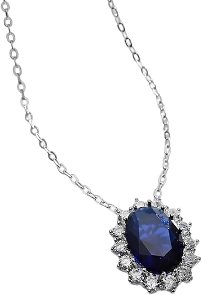 Silver Pendant Necklace Women, Silver Plated Women's Necklace Elegant Flower Blue Cubic Zirconia Pendant Necklaces 40.5+5.5cm