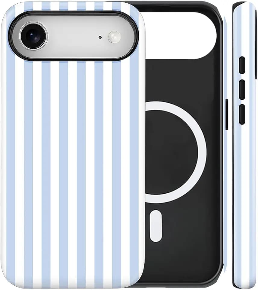 Magnetic for iPhone 17 Air Case Cute Stripes Phone Case, Blue&White