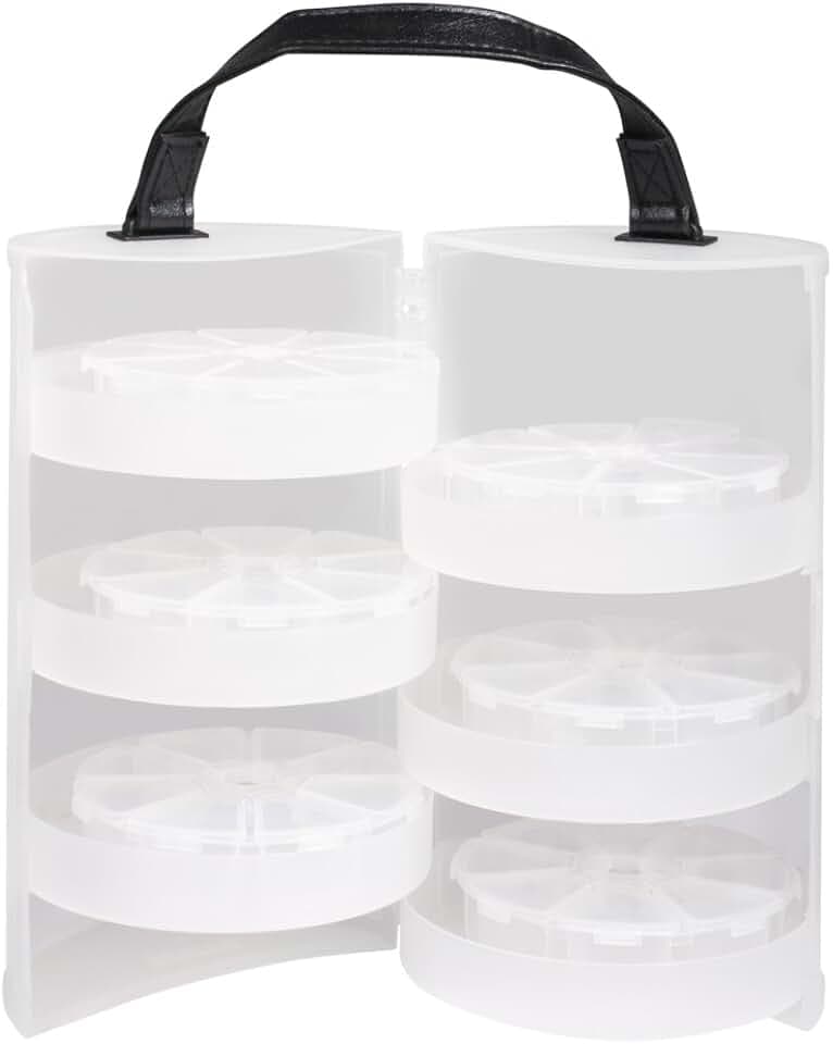 Rayher 39499000 Sortierbox, für Kleinteile, rund, ø 13cm, mit Tragegriff, transparent, für Bügelperlen, Pailletten, Perlen, Schmucksteine, Strass und Glitter, Rondell, Schmuckschatulle, Box Round