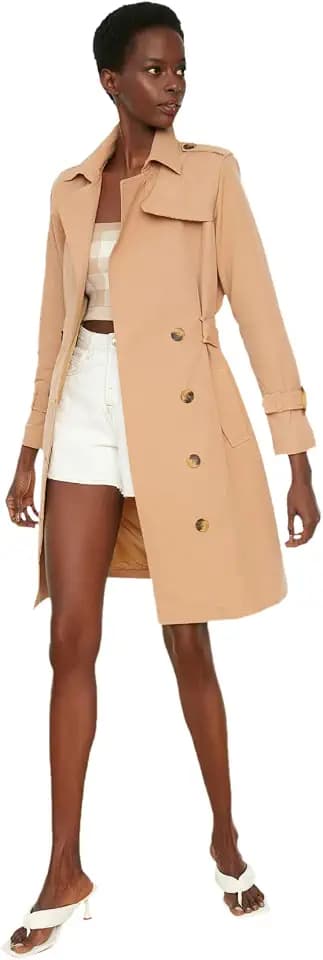Trendyol Women Regular Double-breasted Woven Trench Coat