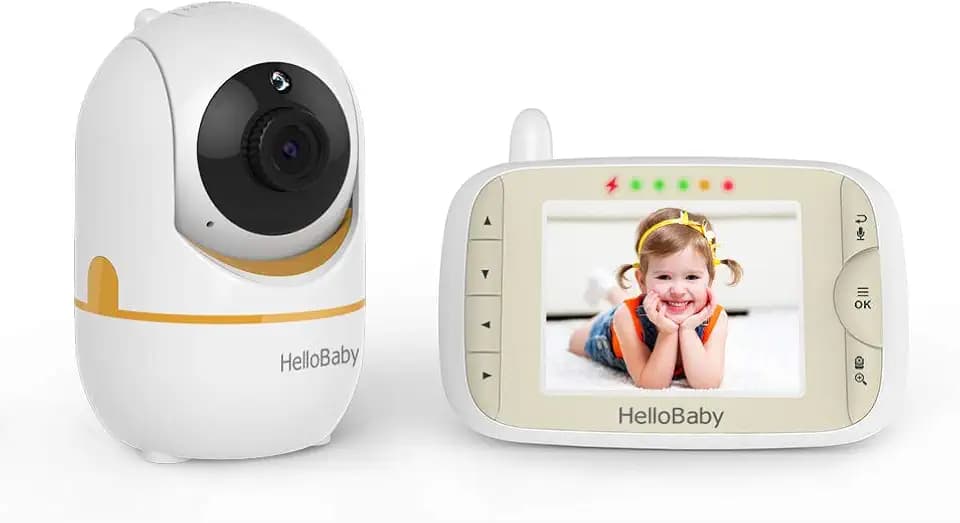 HelloBaby Babyphone, Video-Babyphone mit Ferngesteuerter Schwenk-Neige-Zoom-Kamera und 3,2''-LCD-Bildschirm, Nachtsicht, VOX, 2-Wege-Audio, Akku mit hoher Kapazität, Temperatur, 1000 FT