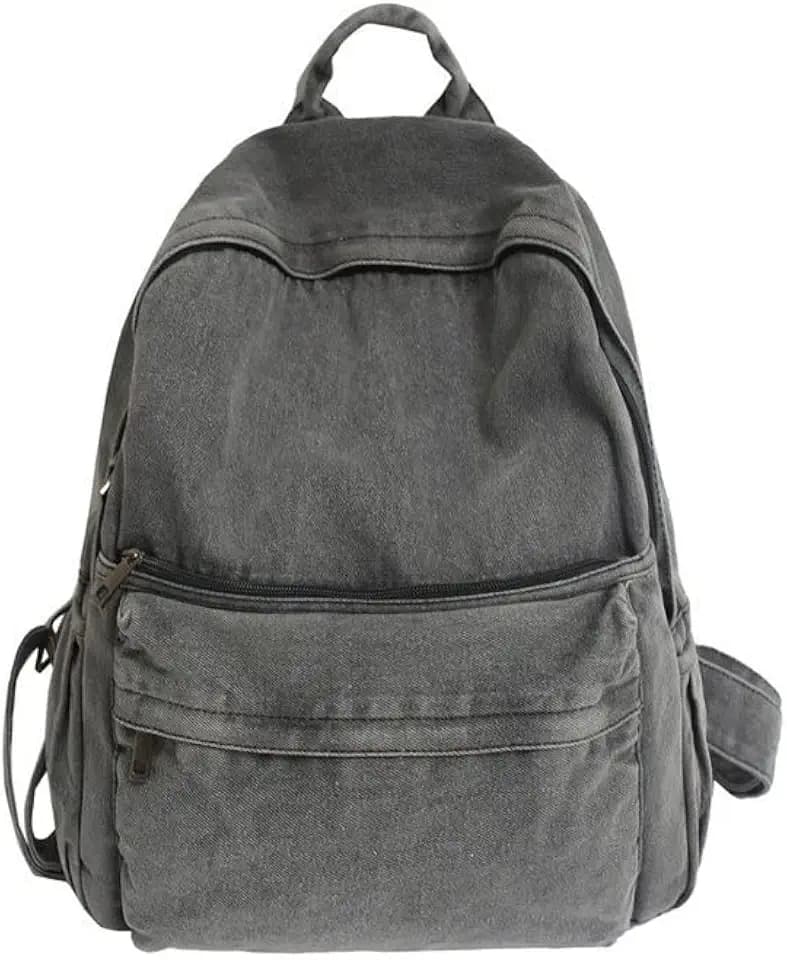 Lightweight Travel Denim Backpack Vintage Daypack Y2K Backpack Multipurpose Adjustable Shoulder Bags for Women Men (Grey)