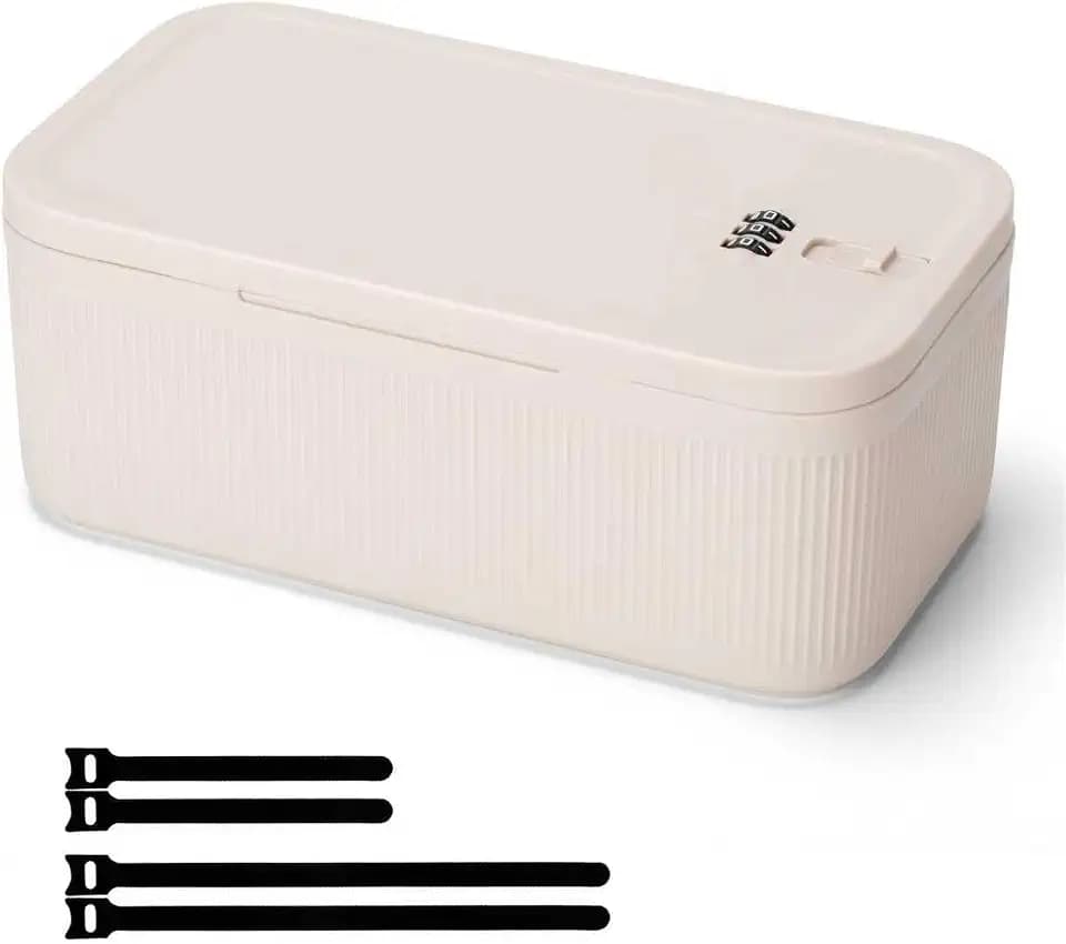 Medicine Lock Box, Small Lock Box with Code, for Secure Storage of Medications, Snacks, Electronics，Cash, Office Files & Travel Essentials and more, Includes Cable Tie