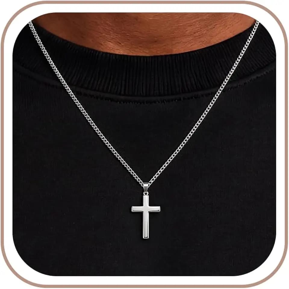 Cross Necklace for Men, 3.5MM Stainless Steel Cuban Chain Cross Necklace
