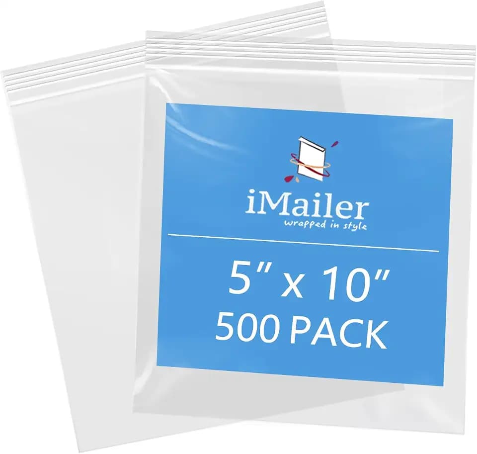iMailer - 5" x 10" 500 Pack- 2 Mil Resealable Zip Bags- Small Clear Plastic Bags for Storage, Organizing, Crafts, Snacks, Jewelry, Hardware