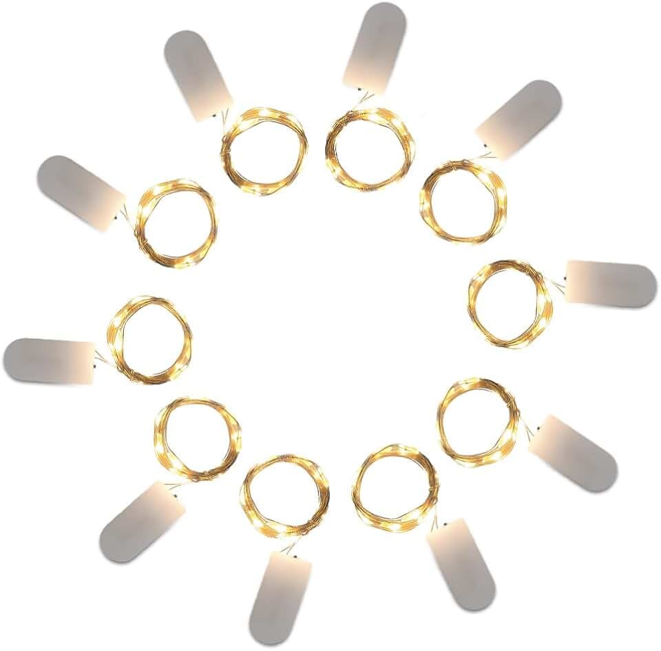 ZoneYan 10 Stück Lichterkette, LED Lichterkette mit Batterie, Lichterkette Innen, Micro Lichterkette Draht, Warmes Licht, 2M, 20LED, Mit 3 Lichtmodi (Ein Lichtmodus)