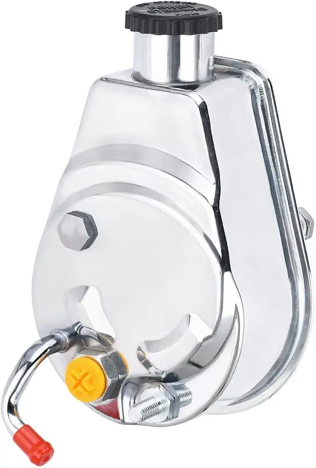 PTNHZ Saginaw Power Steering Pump P Series 5/8" Keyway Pulley Shaft Chrome Street/Hot Rod Reservoir Gearbox Relacement For 66-74 GM Chevy Chevrolet