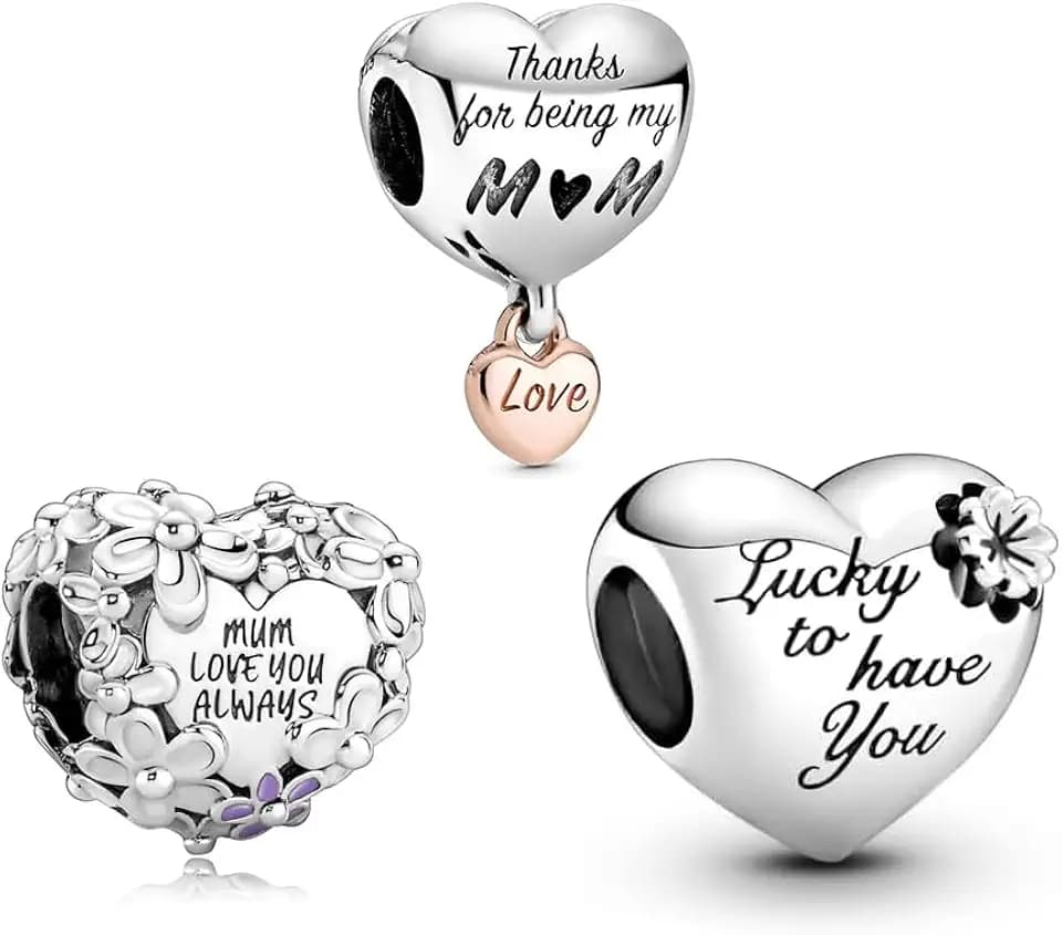 Mother Heart Charms for Bracelets Love Mom Flowers Charm Jewellery for Women