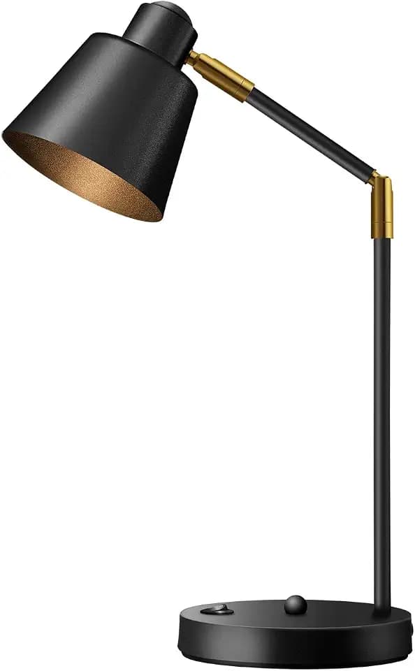 Anxingtools LED Desk Lamp with Dual USB Charging Ports, 100% Metal, 270° Swivel Arms, Soft White Light (3000K), Bedside Reading Lamp, Home Office Lamp (Black)