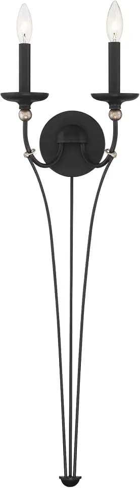 Minka Lavery 1042-677 Westchester County Wall Sconce, 2-Light, 120 Total Watts, 10.5-in H x 32.75-in W, Sand Coal Black with Skyline Gold Leaf Accents