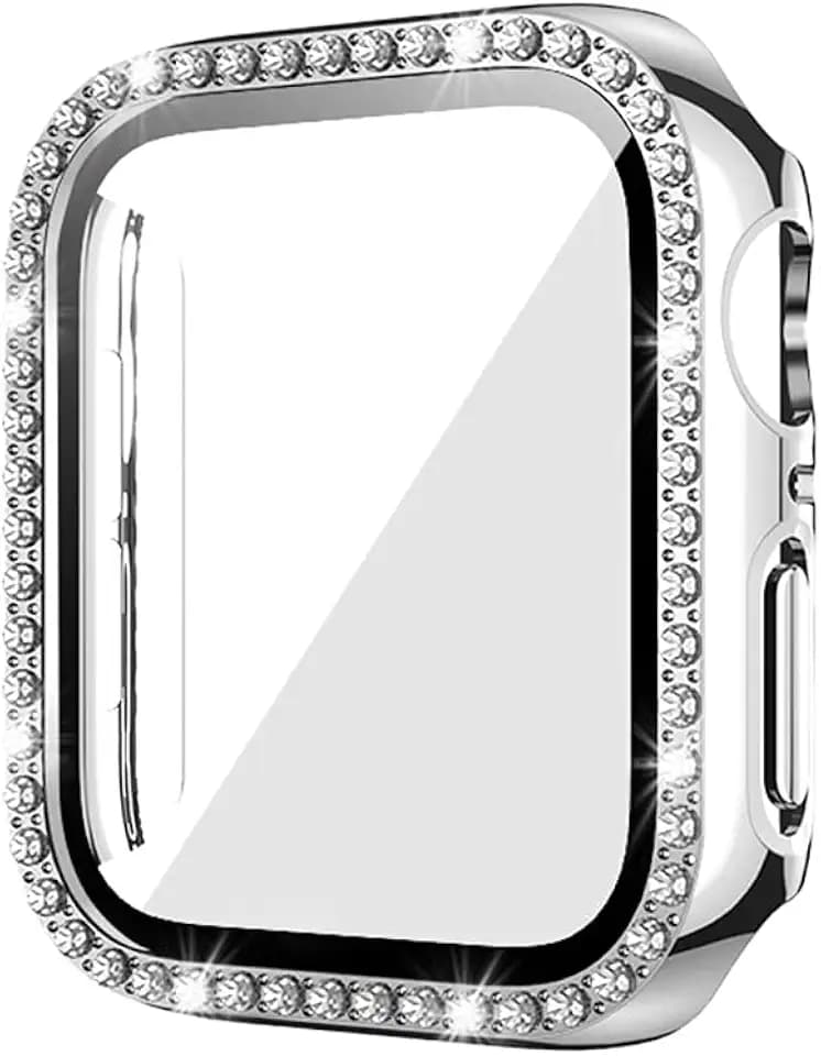 Schutzhülle für Apple Watch Series 6/SE/5/4/3/2/1 mit Glitzer Diamant, harte Schutzhülle und Displayschutzfolie für iWatch 38/40/42/44 mm, Damen und Mädchen (44 mm, Silber)