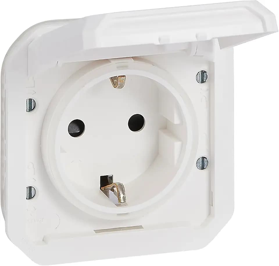 Legrand Steckdose 16 A mit seitlichem Erdungskontakt, Plexo, wasserdicht IP55, zur Installation mit Gehäuse oder Rahmen, Weiß, 069639LE