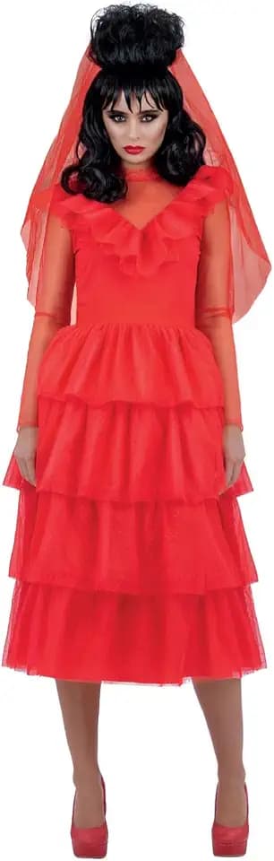 Smiffys 81007 Beetlejuice Lydia Braut Kostüm Damen Rot