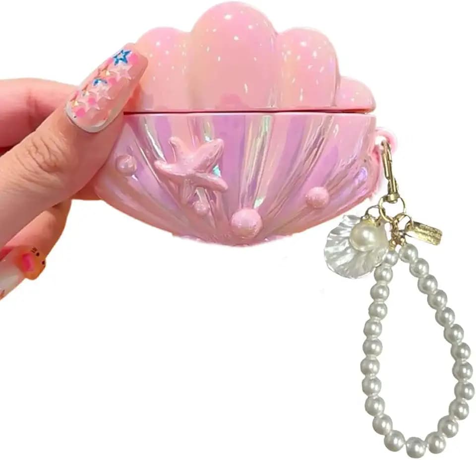 for Airpods 5 & 4 Case, Beautiful Interesting Creative Glitter 3D Seashell Headphone Protective Shell for AirPods 4/5 Earphone Cover for Girls Women (Pink,B)