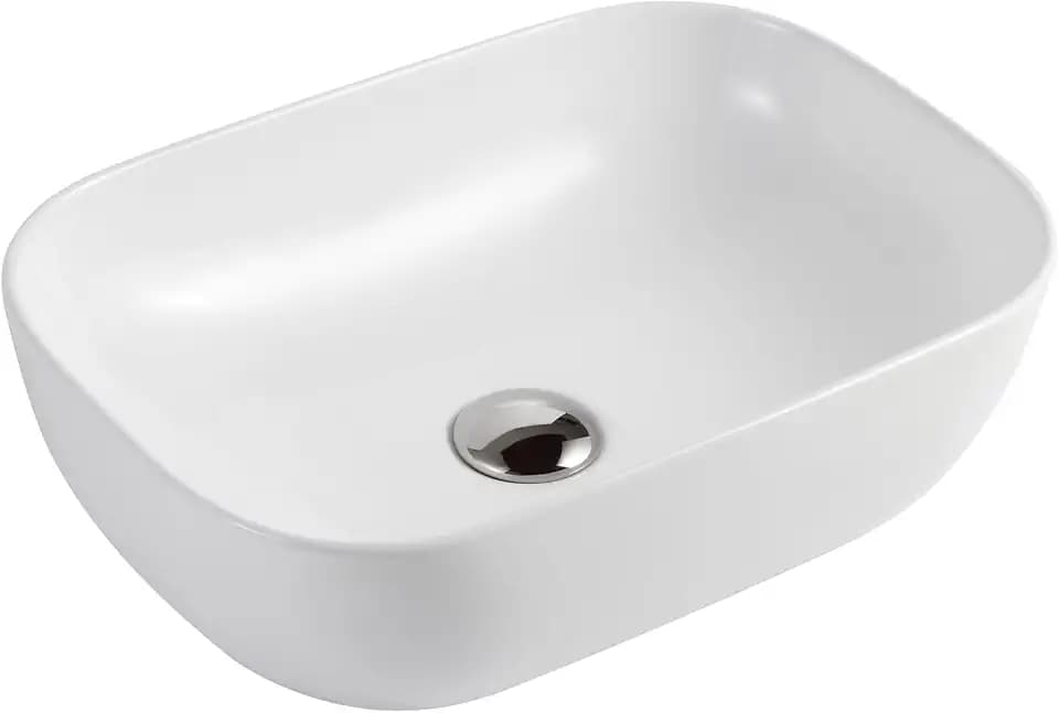 MUEBLES PITARCH - Abgerundetes rechteckiges Waschbecken, weiße Keramik, 14 x 46 x 32 cm, Waschbecken auf Arbeitsplatte, für Badezimmer