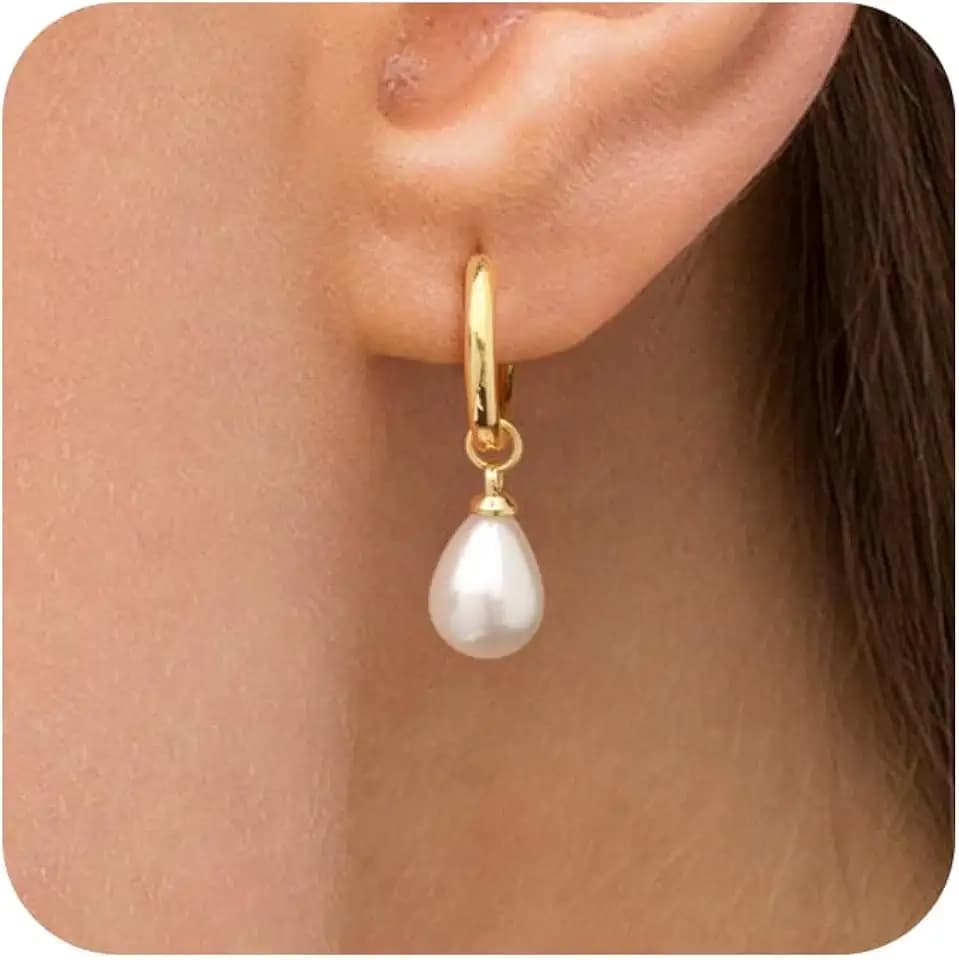 Robaice Pearl Earrings for Women, 14K Gold Plated Dangle Drop Earrings