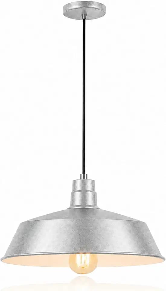 17-Inch Industrial Galvanized Pendant Barn Light Fixture, 120V Hardwire