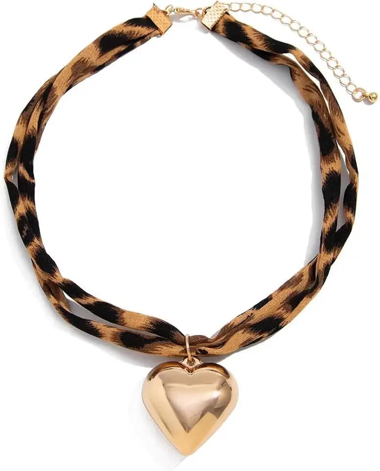 Todu Boho Necklace Leopard Print Golden Starfish Conch Flower Heart Cross Pandent Necklace Leopard Choker for Women Summer Beach Bohemian Jewelry