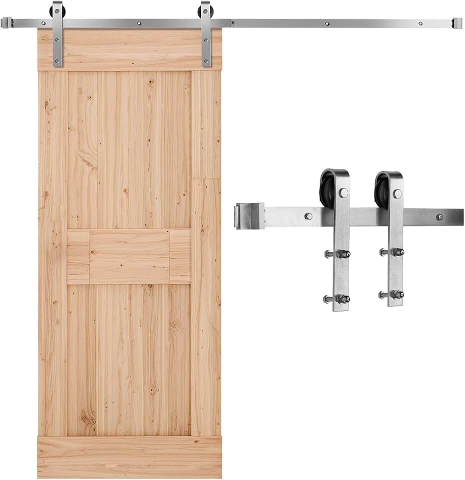 VEVOR Schiebetürsystem 2 m Laufschiene, Schiebetürbeschlag, Tragkraft 150 kg, kompatibel mit 91 bis 101,6 cm Breite & 34,92 mm bis 44,45 mm Dicke, langlebige Schiene & J-förmige Rolle