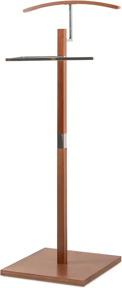 Herrendiener Mod. VAREN - Verchromte und Holzoberfläche - Mit oberer Kleiderstange und Hosenstange - 47 x 35 x 111 cm - Edelstahl und Holz - Herrendiener für das Schlafzimmer