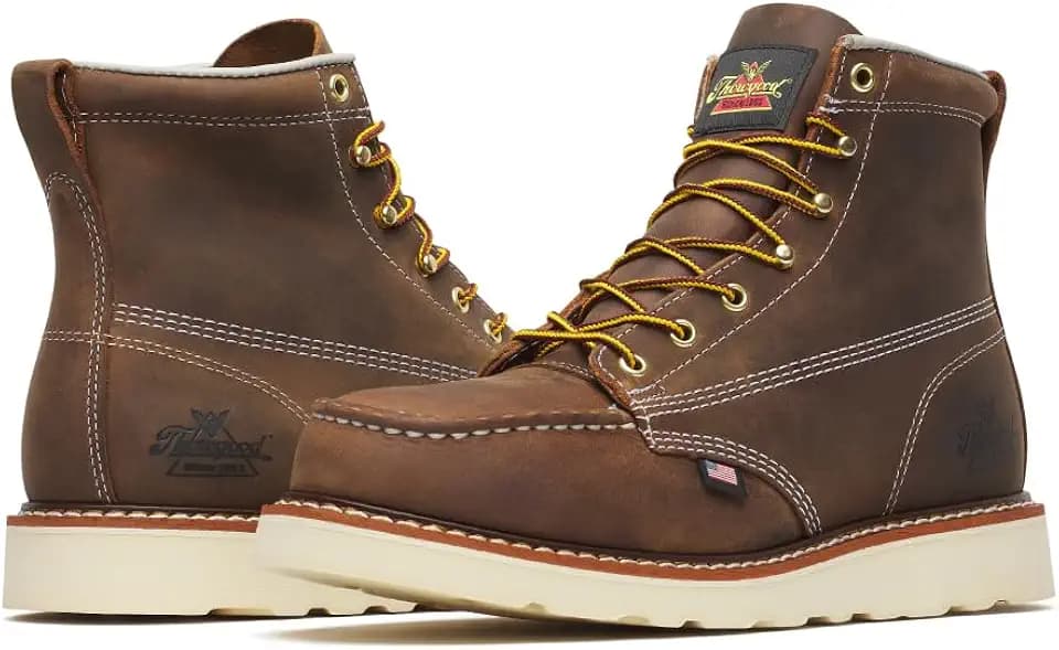 Thorogood American Heritage 6” Steel Toe Work Boots for Men - Full-Grain Leather with Moc Toe, Slip-Resistant Wedge Outsole, and Comfort Insole; EH Rated