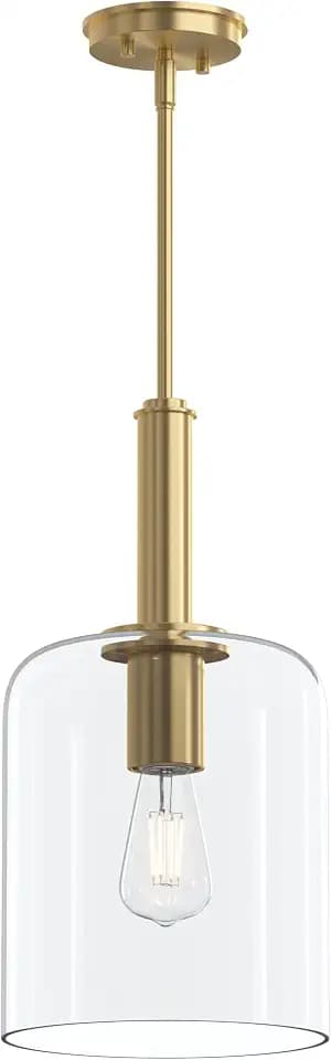 Progress Lighting Reines 1-Light Pendant Light, New Traditional Light Fixture, Brushed Gold with Clear Glass Shade (9 in. Dia x 17.75 in. H.), P500509-191
