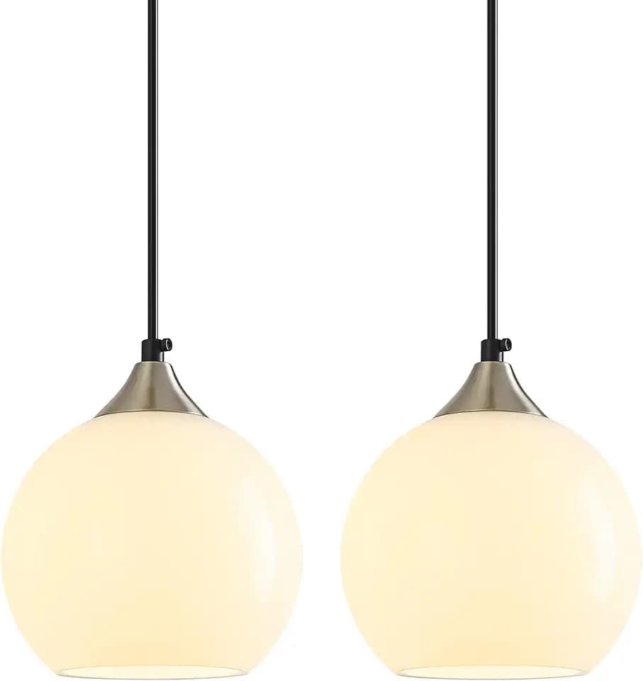 White Pendant Lights Kitchen Island 2 Pack, 5.9 in Milk Glass Globe
