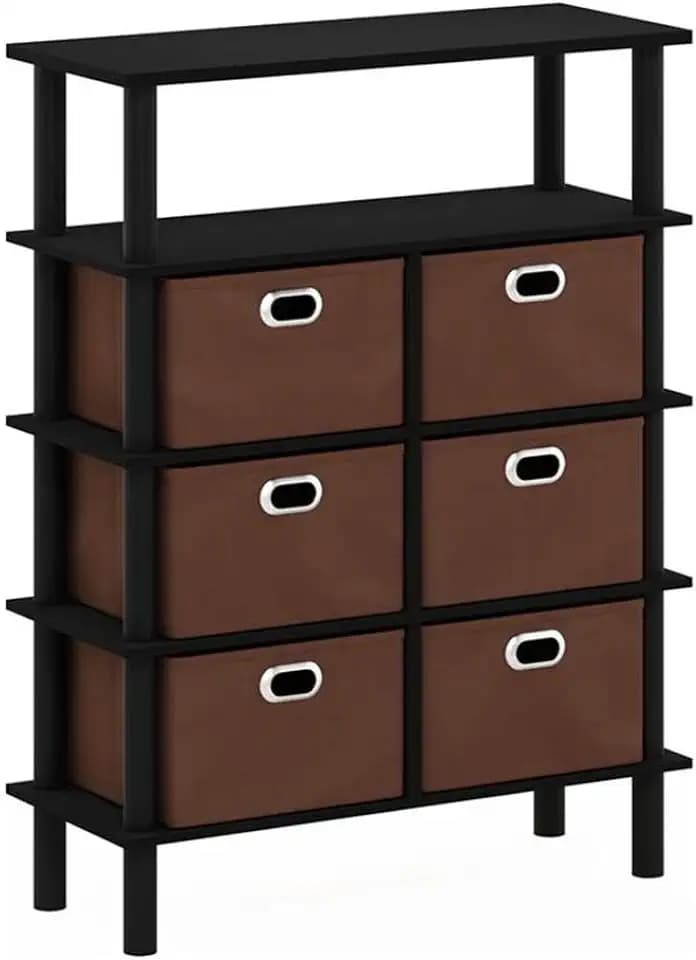 FURINNO Frans Turn-N-Tube Console Table, Black Oak/Black/Brown
