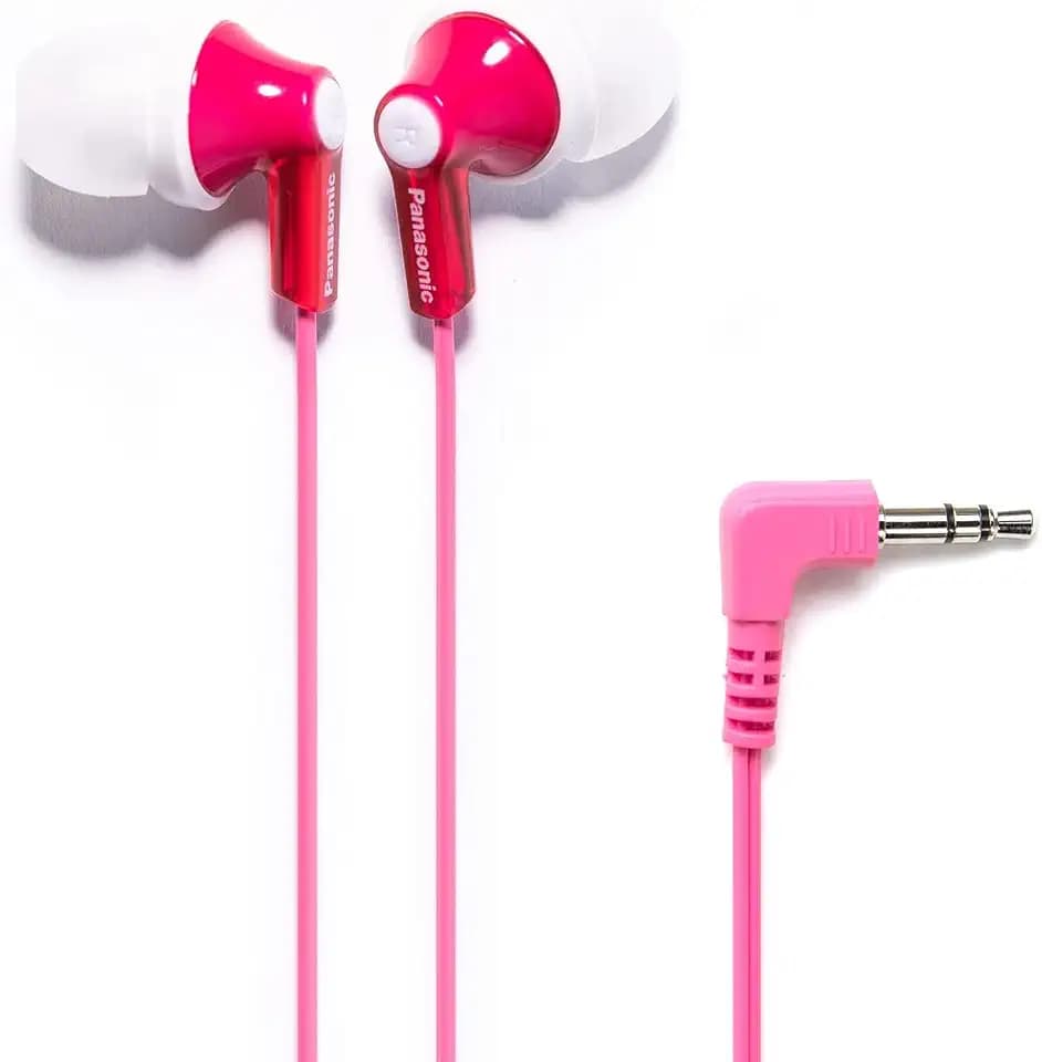 Panasonic ErgoFit Wired Earbuds, In-Ear Headphones With Dynamic Crystal-Clear Sound And Ergonomic Custom-Fit Earpieces (S/M/L), 3.5mm Jack For Phones And Laptops, No Mic - RP-HJE120-P (Pink)