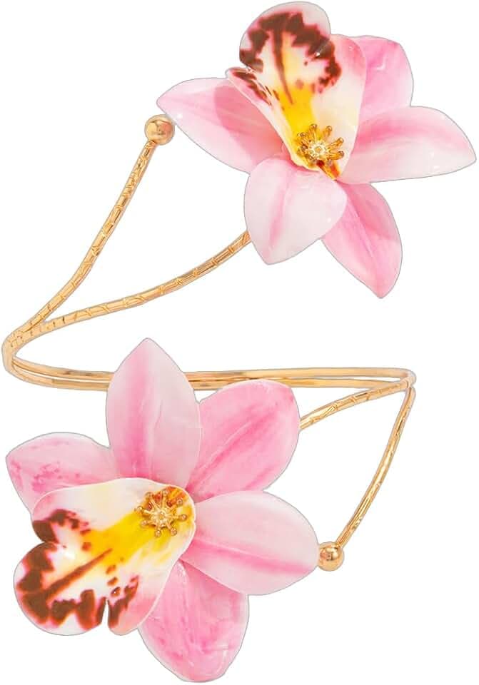 KZL Flower Upper Arm Bracelet for Women Boho Hawaiian Plumeria Rubra Arm Cuff Bangle Adjustable Floral Gold Armband Armlet Minimalist Coil Bracelet Holiday Summer Beach Jewelry