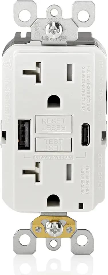 Leviton GFCI Outlet with USB-A/C, Tamper-Resistant, 20 Amp, GUAC2-W, White