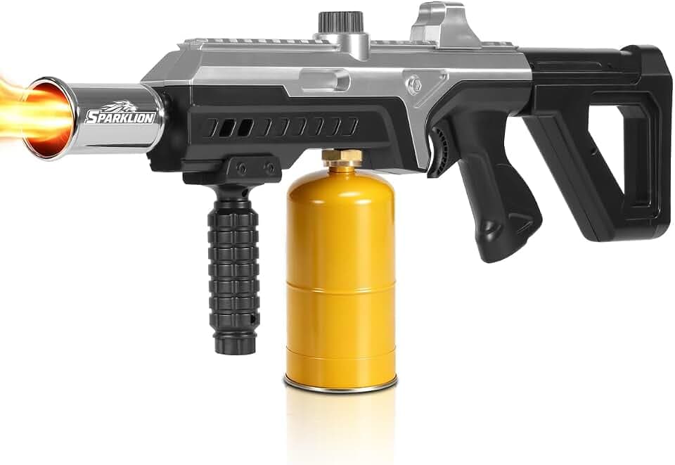 Powerful Propane Torch Gun, Adjustable Flame Thrower Gun for BBQ, Charcoal Lighter, Steak Searing, Campfire, Outdoor Cooking (Tank Not Included)