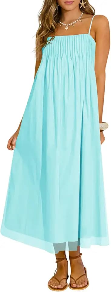 Wenrine Women's Summer Boho Maxi Dresses Spaghetti Straps Chiffon Sundress