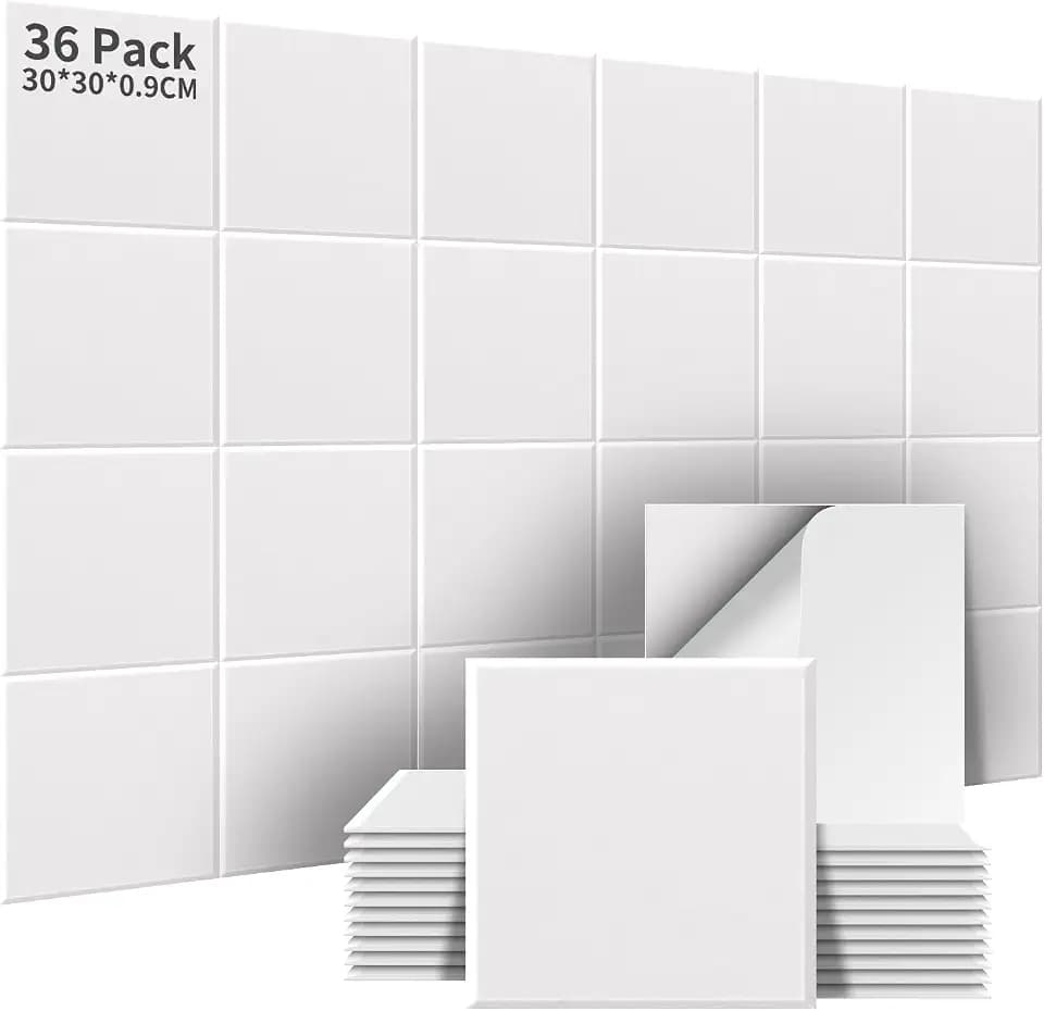 36 Stück 3,24㎡ Akustikplatten Selbstklebend 30x30x0.9cm Weiß