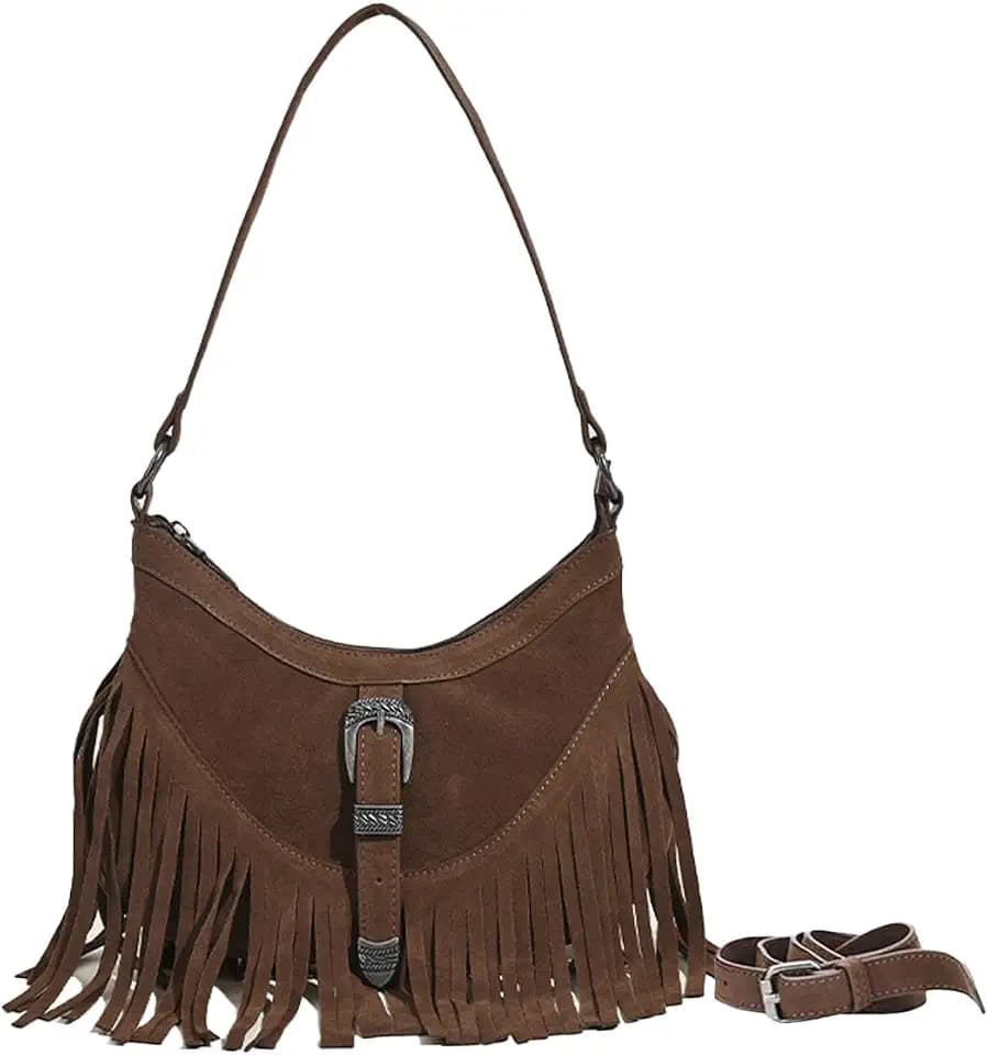Sunwel Fashion Small Western Fringe Purse, Faux Suede Shoulder Bag