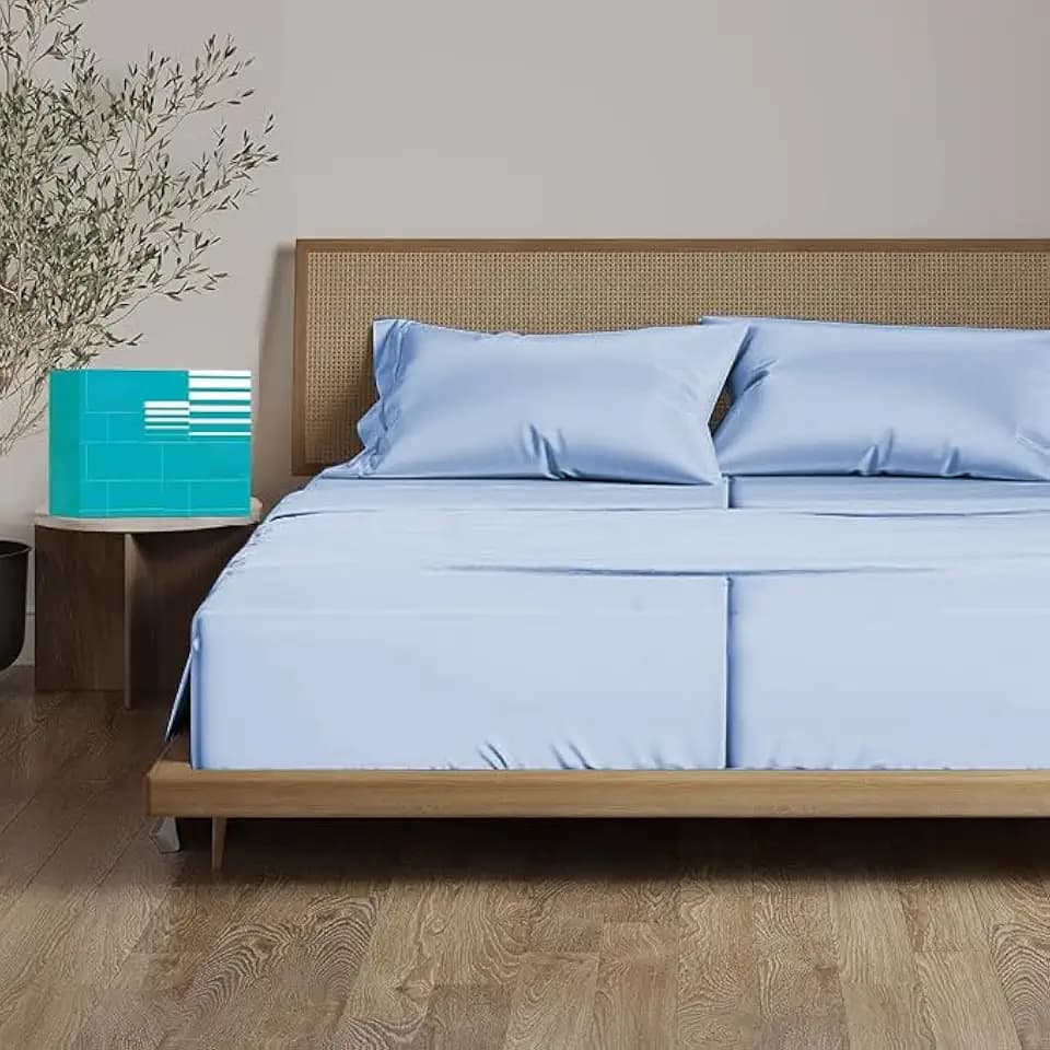 Split Sheet Set (5Pc) Split California King Sheets for Adjustable Beds 100% Egyptian Cotton 800 Thread Count Split California King Sheet Set, 21" Deep Pocket Adjustable Bed Sheets, Light Blue Solid