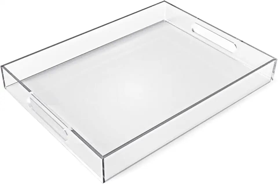 12"x16" Acrylic Serving Tray with Handles, Spill Proof Clear Decorative Tray, Lucite Tray for Coffee Table, Vanity, Makeup Organizer