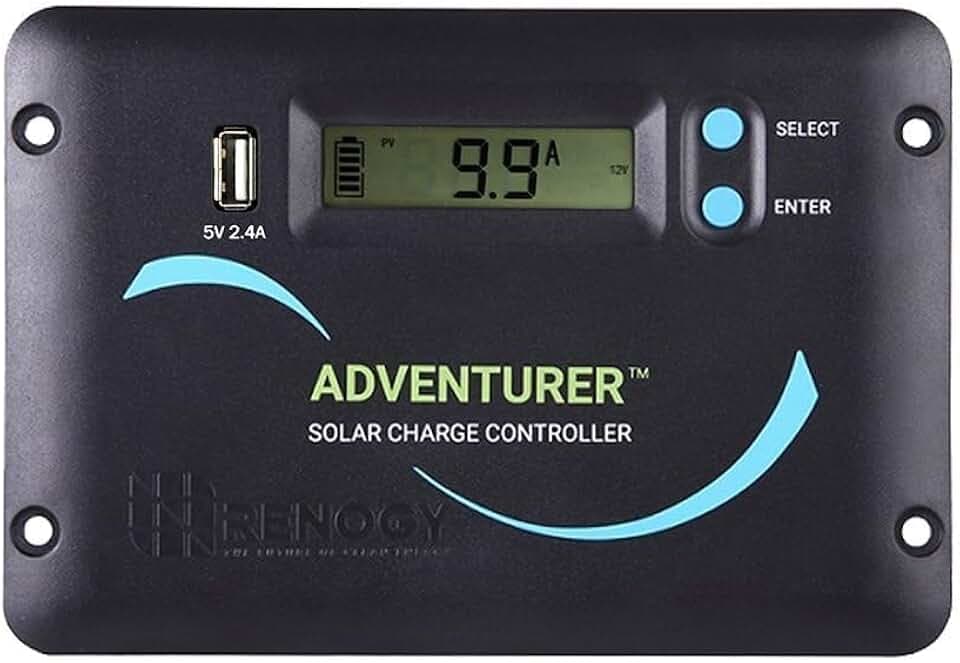 Renogy 30A 12V/24V PWM Solar Charge Controller with LCD Display Flush Mount Design Negative Ground, Compatible with Sealed, Gel, Flooded and Lithium Batteries, Adventurer 30A,black
