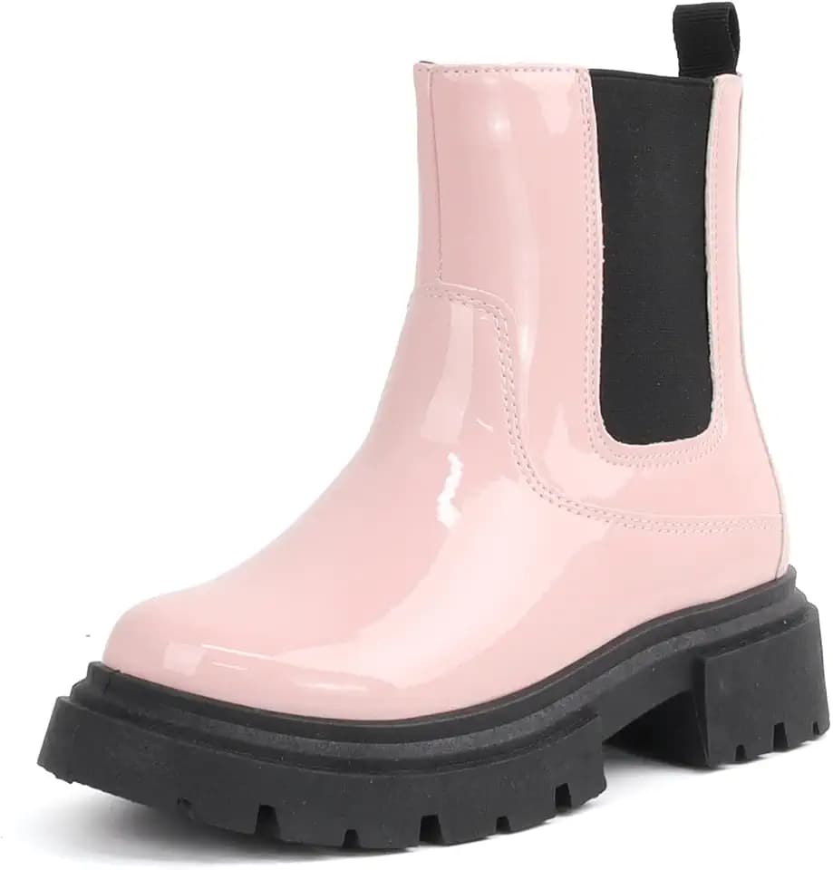Wulubaba Girls Chelsea Boots, Patent PU Side Zipper Booties, Wide Toe
