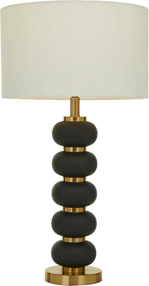 CosmoLiving by Cosmopolitan Metal Room Table Lamp Orbs Style Base Accent Lamp with Drum Shade, Lamp 15" x 15" x 28", Black