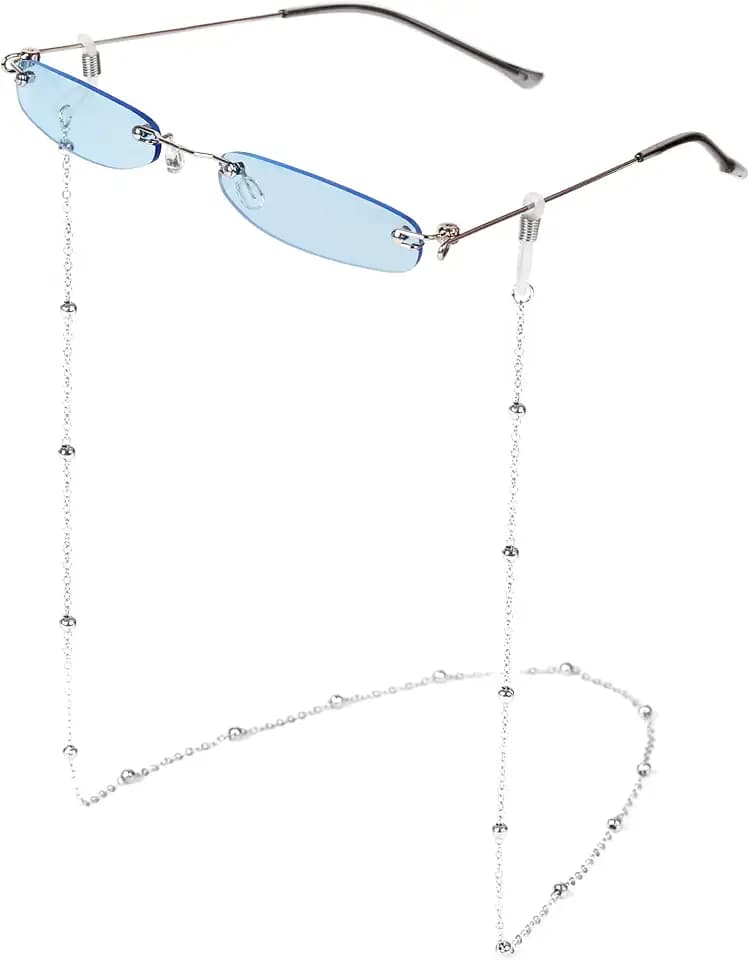 Rechteckig Schmal Skinny Frameless Sonnenbrille, Brillenband, Retro Schmale Brille für Damen Herren, Vintage Rechteck Candy Farbe Sonnenbrille, Modische Zubehör