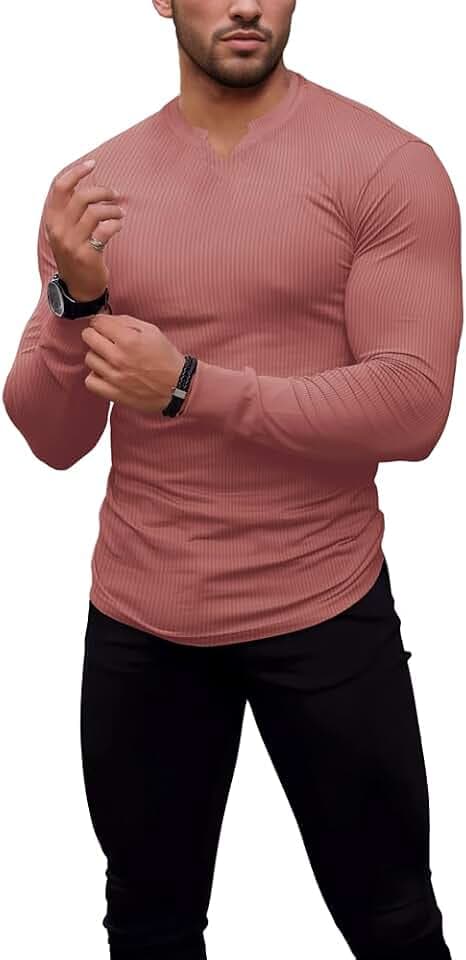 Herren Kurzarm T Shirts,Stretch Slim Fit V-Neck Hemd