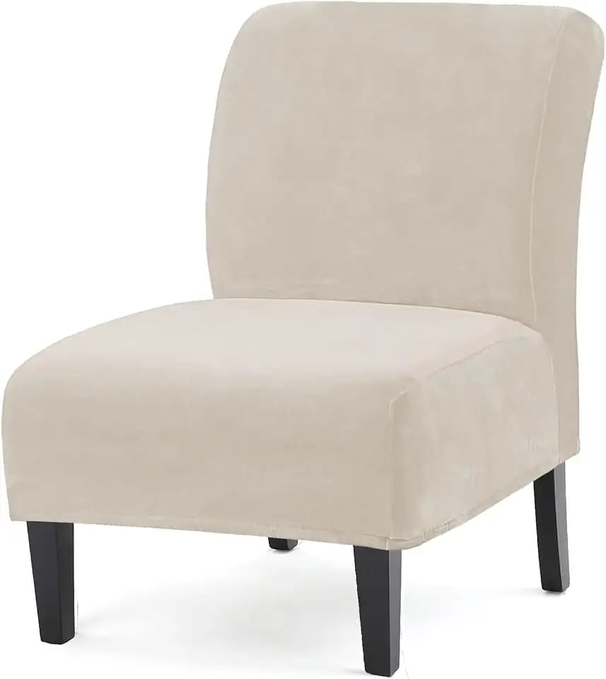 UCCONO Armless Accent Chair Slipcovers, Thick Slipper Accent Chair Covers Hotel Oversized Big Chairs, Removable Furniture Protector with Elastic Bottom, Machine Washable (Ivory)